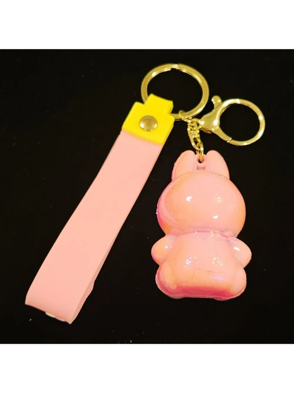 Labubu Pink Bunny Keychain Silicone Wrist Strap Cute Cartoon Adorable Gift